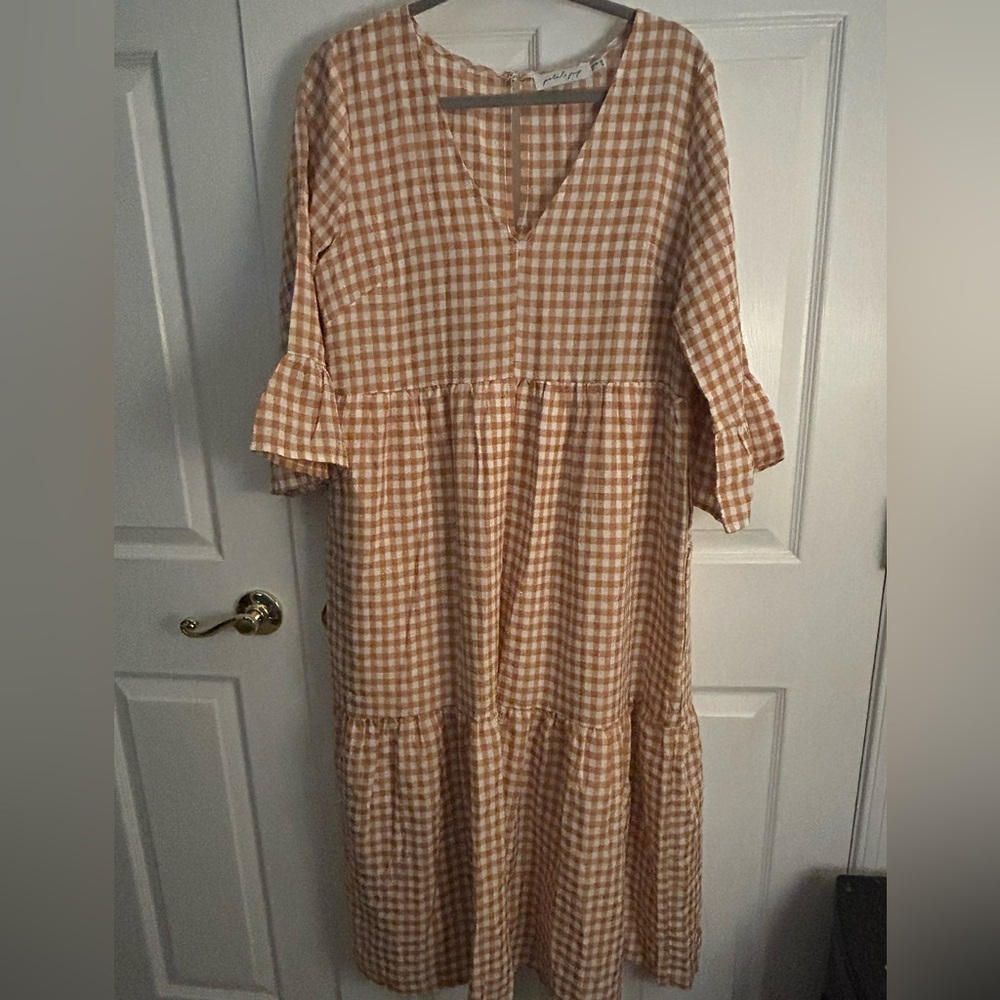 Petal & Pup Gingham Brown Checkered Midi Dress